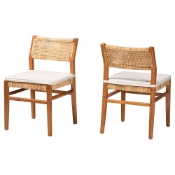 bali & pari Chatura Natural Rattan and Mahogany Wood 2-Piece Dining Side Chair Set - Handwoven Wicker Dining Chair with Angled Back, Coastal Boho Seating for Dining or Kitchen